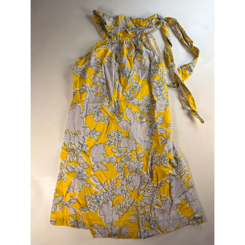 LaRoque for Belk Halter Mini Dress Women Size 6 Yellow Floral Excellent Tie Neck